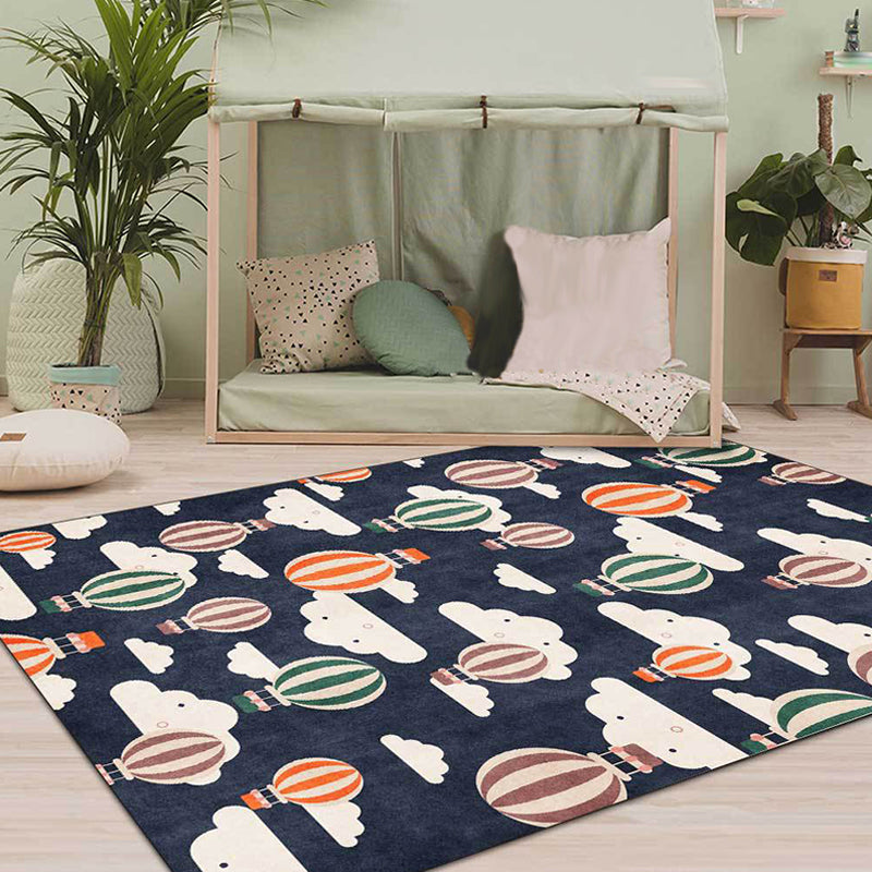 Frendorf | Blaues Kinderzimmer Teppich Kinder Märchen Heißluftballon Wolkenmuster Teppich Polyester maschinenwaschbar Teppich
