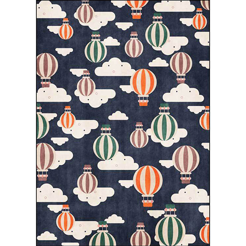 Frendorf | Blaues Kinderzimmer Teppich Kinder Märchen Heißluftballon Wolkenmuster Teppich Polyester maschinenwaschbar Teppich
