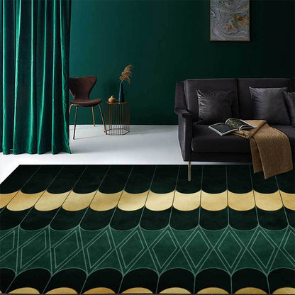 Frendorf | Funky geometrisches Muster Teppich Gold und Grün einfacher Teppich Polyester waschbar rutschfeste Unterseite Teppich für das Wohnzimmer