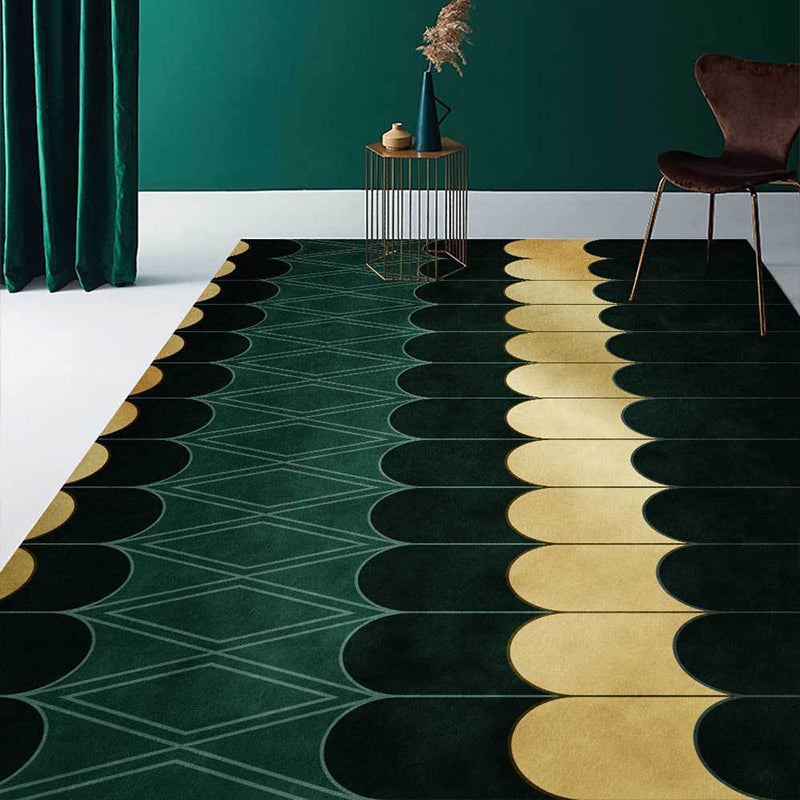 Frendorf | Funky geometrisches Muster Teppich Gold und Grün einfacher Teppich Polyester waschbar rutschfeste Unterseite Teppich für das Wohnzimmer