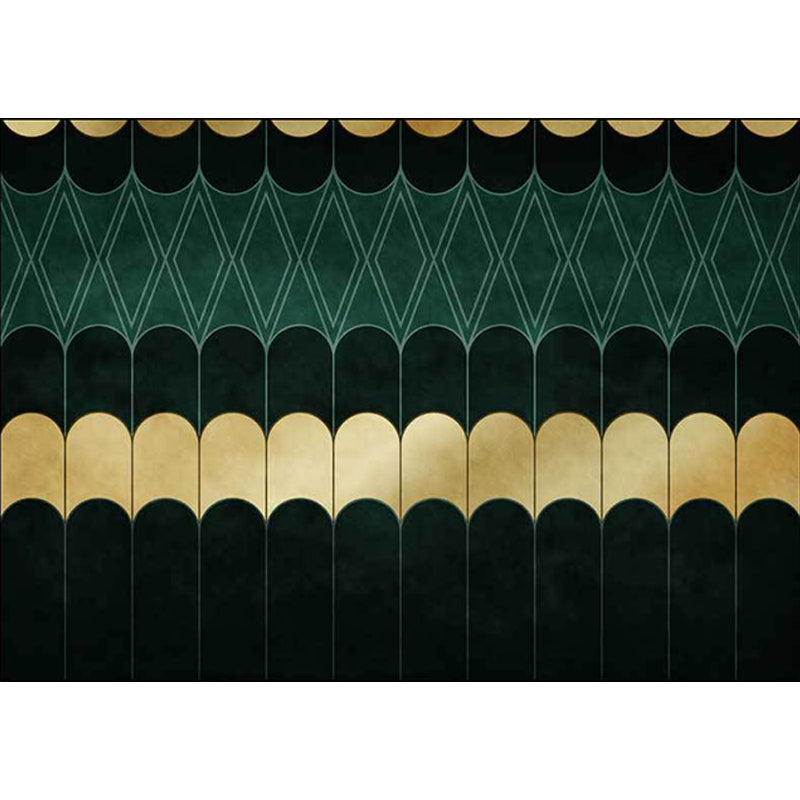 Frendorf | Funky geometrisches Muster Teppich Gold und Grün einfacher Teppich Polyester waschbar rutschfeste Unterseite Teppich für das Wohnzimmer