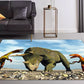 Blau moderner Teppich Polyester Dinosaurier- und Nashornmuster Teppich waschbar rutschfeste Rückenfläche Teppich für Wohnzimmer