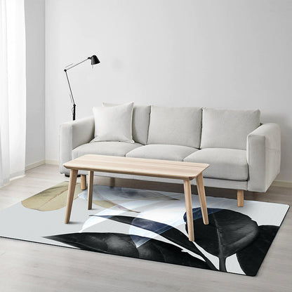 Frendorf | Zwart-witte oosterse tapijt Polyester bladpatroon tapijt Wasbaar antislipachtergrond tapijt voor woonkamer