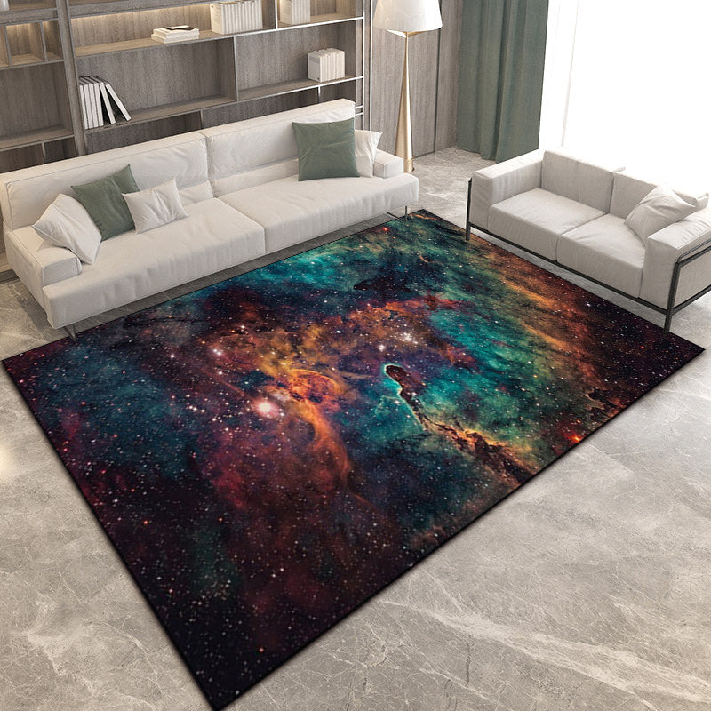 Frendorf | Minimalistische Moderne Teppich in Grün und Orange Außenräume Nebula Muster Teppich Polyester Rutschfeste Matten für Wohnkultur