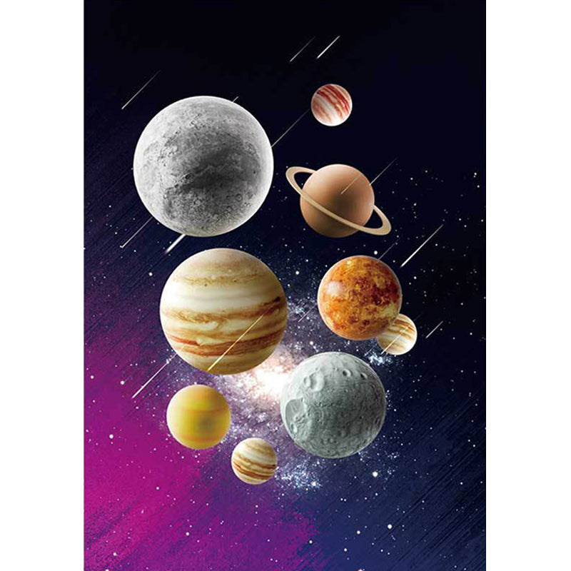 Frendorf | Kinder Schlafzimmer Teppich in Schwarz und Lila Weltraum Galaxie Planet Druck Teppich Polyester Maschinenwaschbarer Teppich