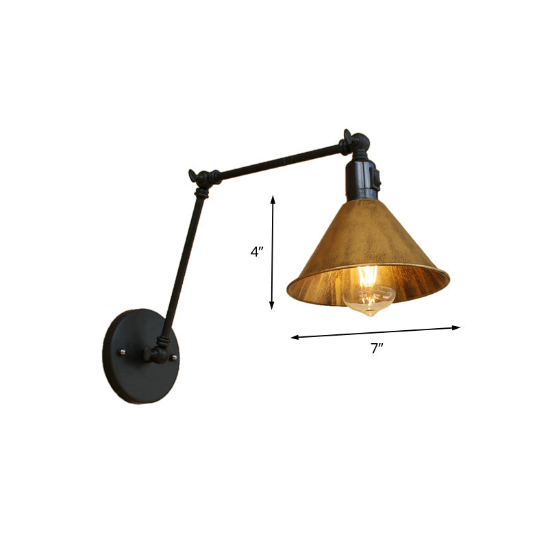 Frendorf | Swing Arm Schlafzimmer Wandleuchte Vintage Stil Metallic 1 Kopf Alter Messing Wandlampe mit Kegel-Schirm