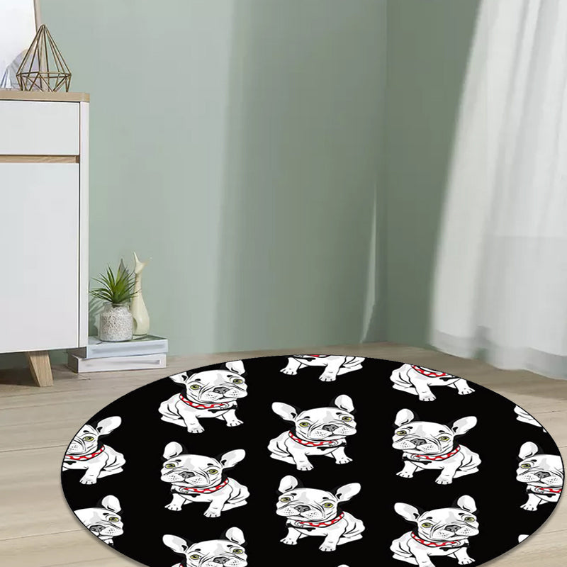 Frendorf | Schwarzer Kinderzimmerteppich Kinder Tiere Hund Muster Teppich Polyester Rutschfeste Unterlage Teppich
