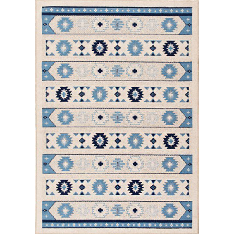 Frendorf | Blauer und brauner Tribal Teppich Polyester gestreift und Tribal Muster Teppich waschbar rutschfeste Unterlage Teppich für Wohnzimmer