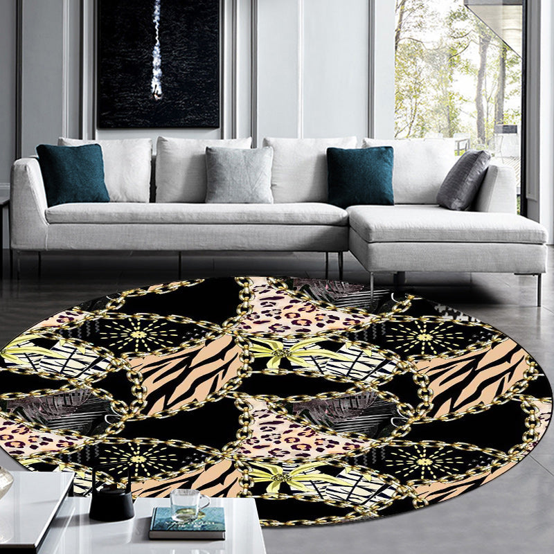 Schwarz Schlafzimmer Teppich Modern Kette Leopard Linien Muster Bereich Teppich Polyester Rutschfeste Rücken Waschbarer Teppich