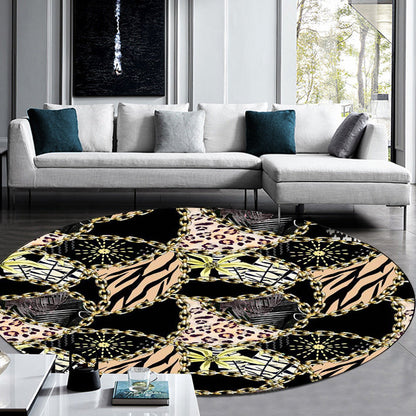 Schwarz Schlafzimmer Teppich Modern Kette Leopard Linien Muster Bereich Teppich Polyester Rutschfeste Rücken Waschbarer Teppich
