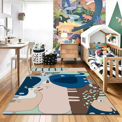 Frendorf | Kleurrug voor Kinderen | Kinderdieren Olifant Giraffe Streepjespatroon Vloerkleed Polyester Wasbaar Tapijt