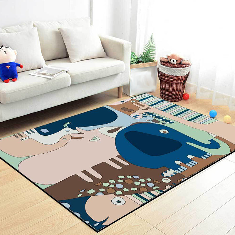 Frendorf | Kleurrug voor Kinderen | Kinderdieren Olifant Giraffe Streepjespatroon Vloerkleed Polyester Wasbaar Tapijt