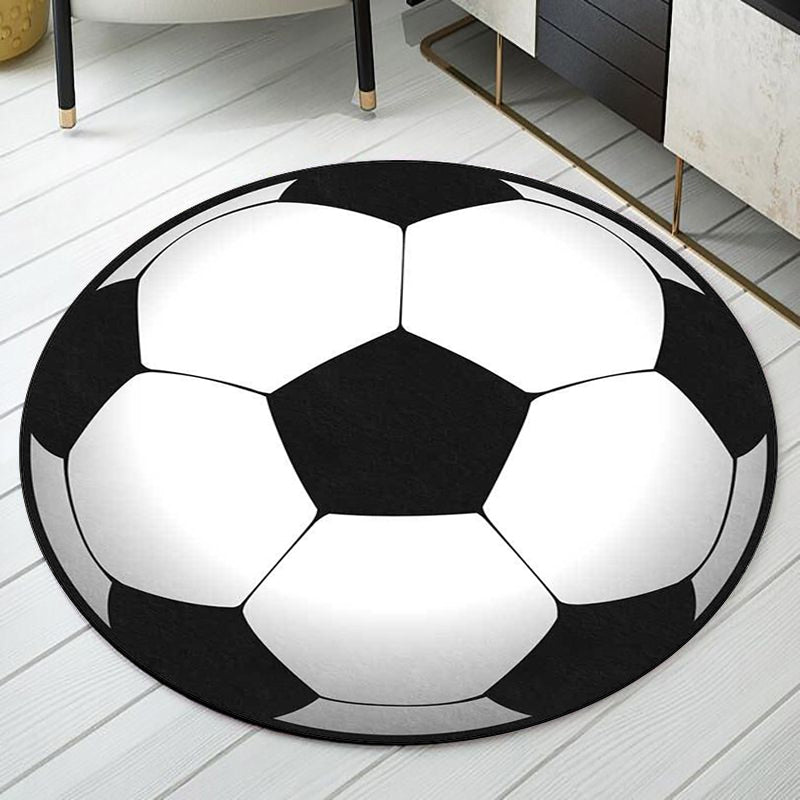 Frendorf | Zwart en Witte Kinderkamer Tapijt Kinderen Sport Voetbal Patroon Gebied Tapijt Polyester Wasbaar Vlekbestendig Vloerkleed