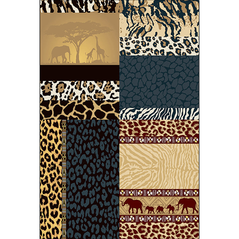 Frendorf | Braun Neuheit Teppich Polyester Tiere Hautdruck Teppich Waschbar Rutschfeste Rücken Teppich für Wohnzimmer