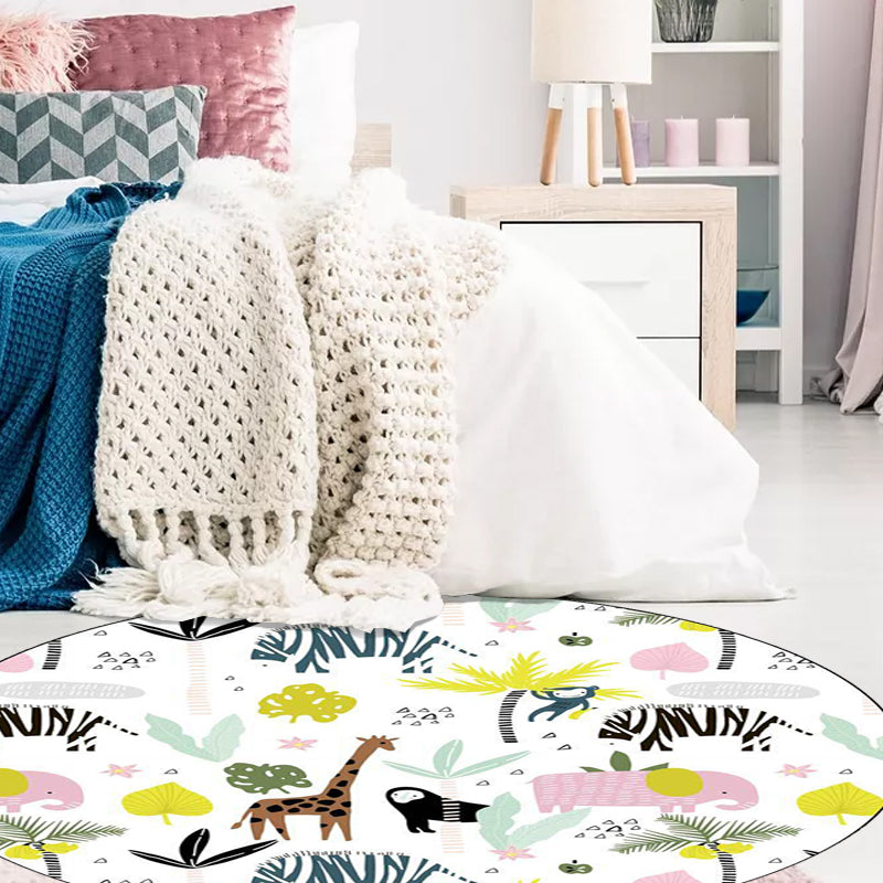 Frendorf | Witte Kinderkamer Tapijt Kinderen Dier Giraffe Zebra Olifant Patroon Gebied Tapijt Polyester Antislip Ondervloer Tapijt