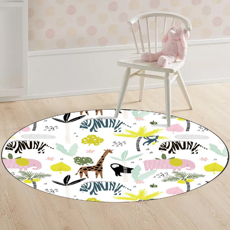 Frendorf | Witte Kinderkamer Tapijt Kinderen Dier Giraffe Zebra Olifant Patroon Gebied Tapijt Polyester Antislip Ondervloer Tapijt