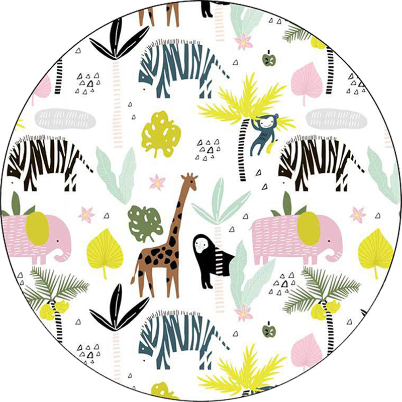 Frendorf | Witte Kinderkamer Tapijt Kinderen Dier Giraffe Zebra Olifant Patroon Gebied Tapijt Polyester Antislip Ondervloer Tapijt