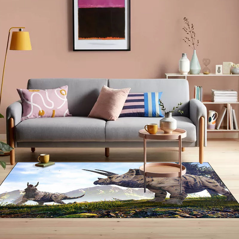 Frendorf | Blauer Novelty Teppich Polyester Dinosaurier Muster Teppich Waschbar Rutschfeste Rückseite Teppich für Wohnzimmer