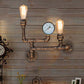 Frendorf | 2 Lichter Eisen Wandlicht Vintage Antik Messing Freiliegende Glühbirne Wohnzimmer Wandmontage Lampe mit Manometer