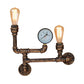 Frendorf | 2 Lichter Eisen Wandlicht Vintage Antik Messing Freiliegende Glühbirne Wohnzimmer Wandmontage Lampe mit Manometer