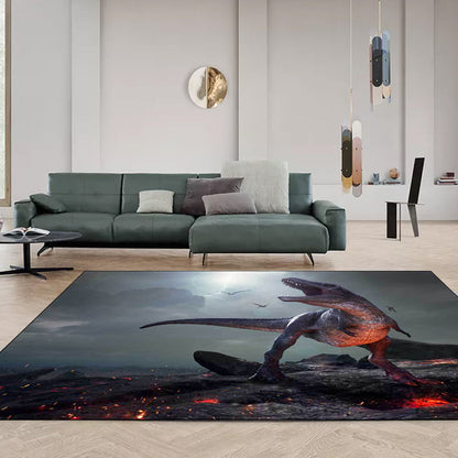 Nordic Dinosaur Muster Teppich Grau Polyester Teppich Maschinell Waschbar Rutschfester Teppich für das Schlafzimmer
