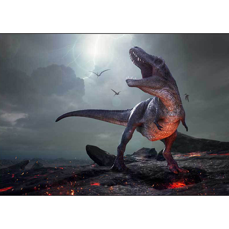 Nordic Dinosaur Muster Teppich Grau Polyester Teppich Maschinell Waschbar Rutschfester Teppich für das Schlafzimmer