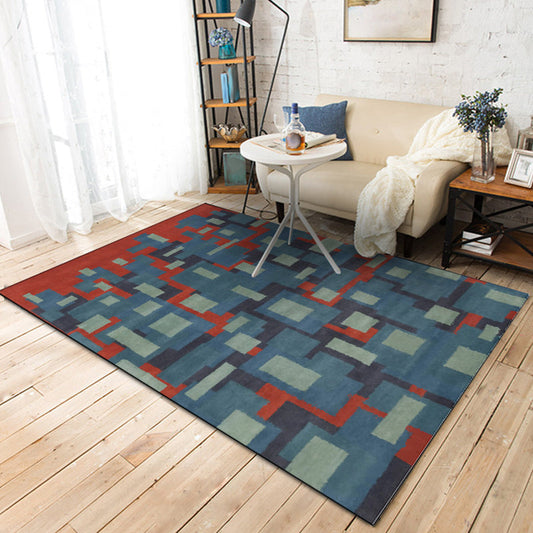Frendorf | Blau- und Roter Nordic Teppich Polyester Abstract Teppich Waschbar Rutschfeste Rückseite Teppich für Wohnzimmer