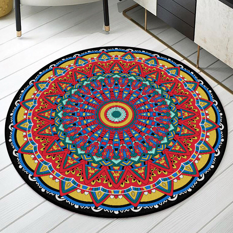 Americana Tribal Muster Teppich Rot Polyester Teppich Maschinenwaschbar Rutschfester Bereichsteppich für Schlafzimmer