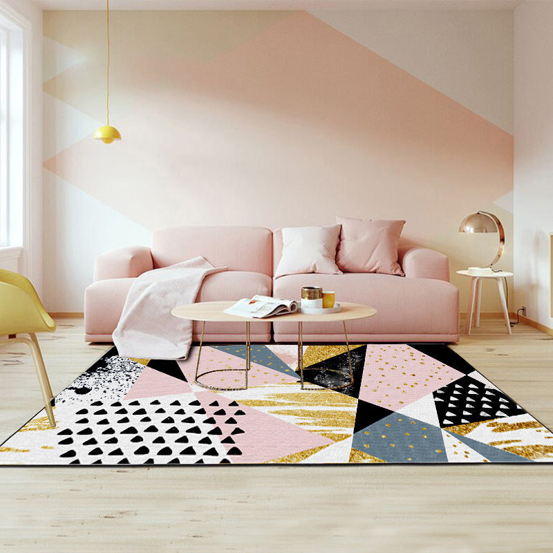 Frendorf | Roze en Gouden Slaapkamer Tapijt Novelty Geometrie Onregelmatige Vorm Dots Patroon Gebied Tapijt Polyester Anti-Slip Tapijt