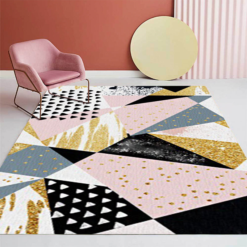 Frendorf | Roze en Gouden Slaapkamer Tapijt Novelty Geometrie Onregelmatige Vorm Dots Patroon Gebied Tapijt Polyester Anti-Slip Tapijt
