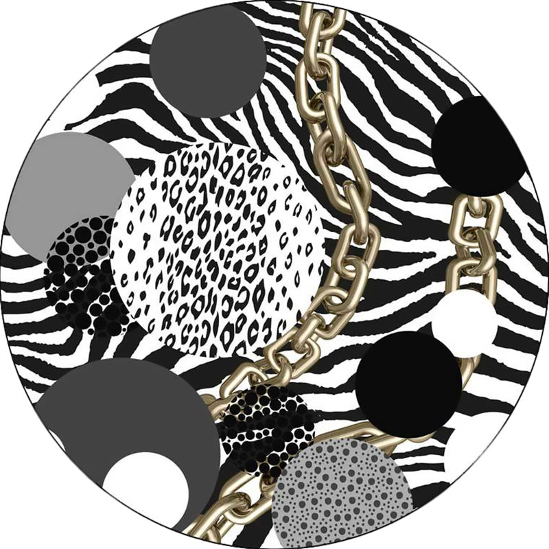 Einfacher moderner Teppich in Schwarz und Weiß Zebra Streifen Leopard Kette Kreis Muster Teppich Polyester Waschbarer Bodenbelag für Schlafzimmer