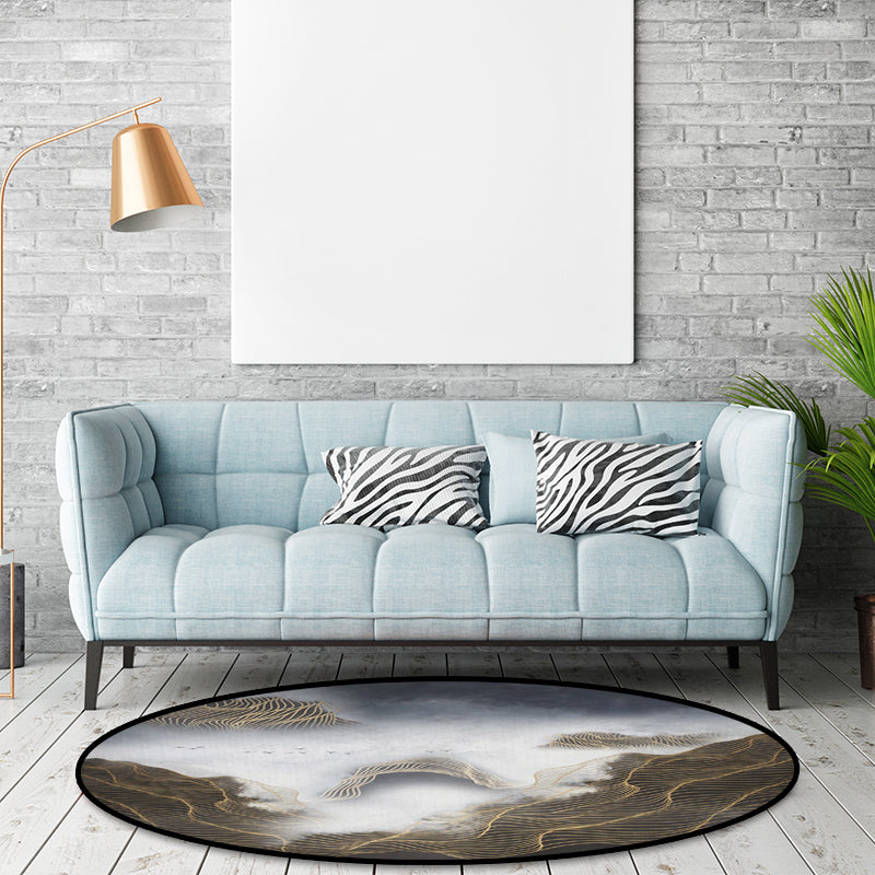 Frendorf | Stilvoller Swirl Stripe Musterteppich mit Mountain Grey Orientalischer Teppich Polyester Waschbar Rutschfeste Unterseite Bereichsteppich für Wohnzimmer