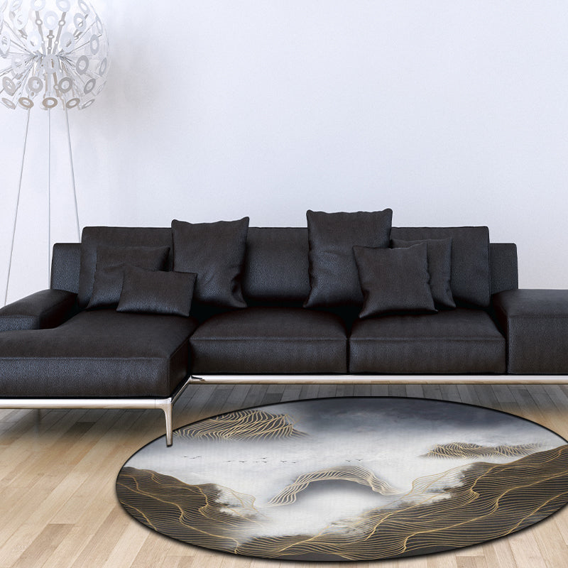 Frendorf | Stilvoller Swirl Stripe Musterteppich mit Mountain Grey Orientalischer Teppich Polyester Waschbar Rutschfeste Unterseite Bereichsteppich für Wohnzimmer