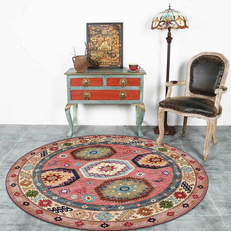 Americana Tribal Muster Teppich Rot Polyester Teppich Maschinenwaschbar Rutschfester Bereichsteppich für Schlafzimmer