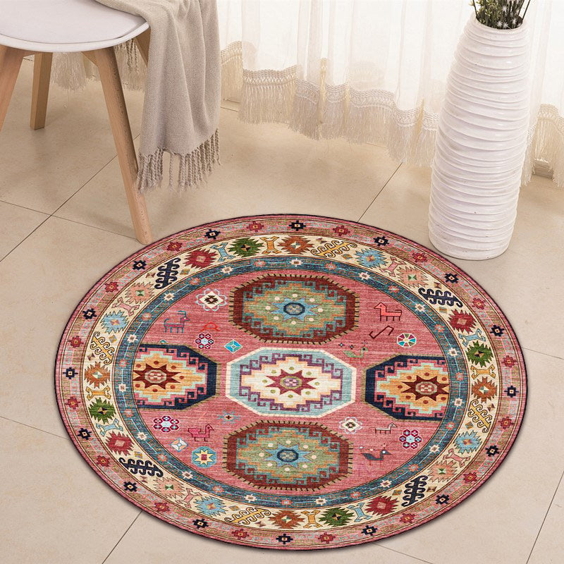 Americana Tribal Muster Teppich Rot Polyester Teppich Maschinenwaschbar Rutschfester Bereichsteppich für Schlafzimmer
