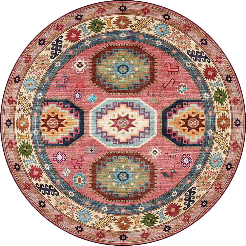 Americana Tribal Muster Teppich Rot Polyester Teppich Maschinenwaschbar Rutschfester Bereichsteppich für Schlafzimmer