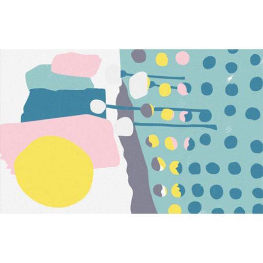 Frendorf | Blau und Weiß Schlafzimmer Teppich Neuheit Farbblock Punkte Muster Bereichsteppich Polyester Rutschfester Waschbarer Teppich