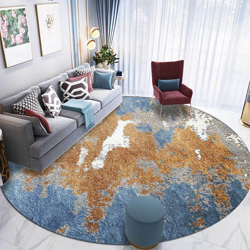 Frendorf | Funky Abstract Teppich Blau und Gold Nordischer Teppich Polyester Waschbar Antirutschboden Wohnzimmer Teppich