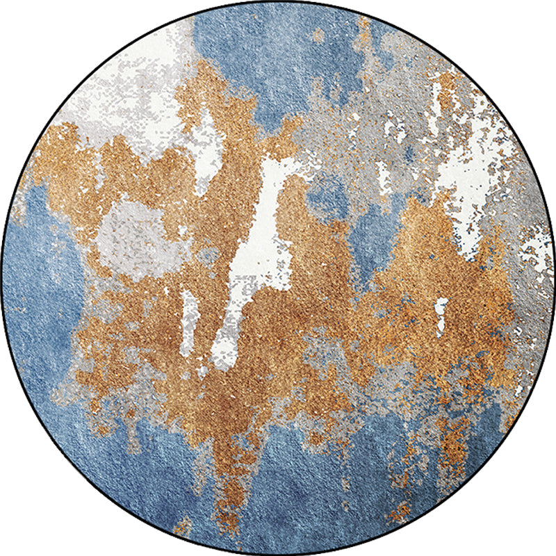 Frendorf | Funky Abstract Teppich Blau und Gold Nordischer Teppich Polyester Waschbar Antirutschboden Wohnzimmer Teppich