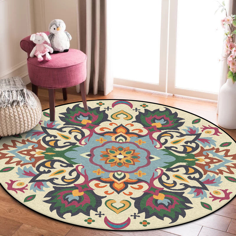 Frendorf | Persian flower pattern rug yellow and green polyester rug machine washable non-slip rug for the bedroom