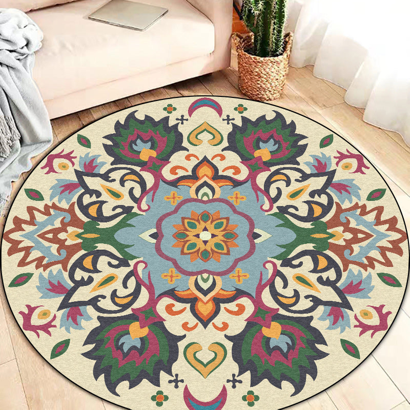 Frendorf | Persian flower pattern rug yellow and green polyester rug machine washable non-slip rug for the bedroom
