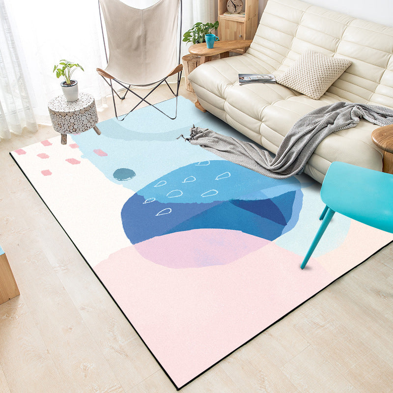 Frendorf | Blau en Roze Slaapkamer Tapijt Novelty Kleurblok Aquarel Schilderij Patroon Gebied Tapijt Polyester Wasbaar Vloerkleed