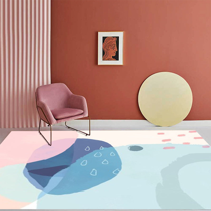Frendorf | Blauwe en Roze Slaapkamer Tapijt Novelty Kleur Blok Waterverf Schilderij Patroon Gebied Tapijt Polyester Wasbare Vloerkleed