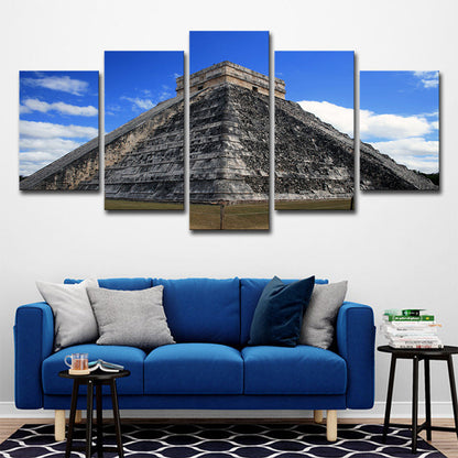 Maya Pyramid Außenansicht Kunstdruck Global Inspiriert Leinwand Wanddekoration in Himmelblau