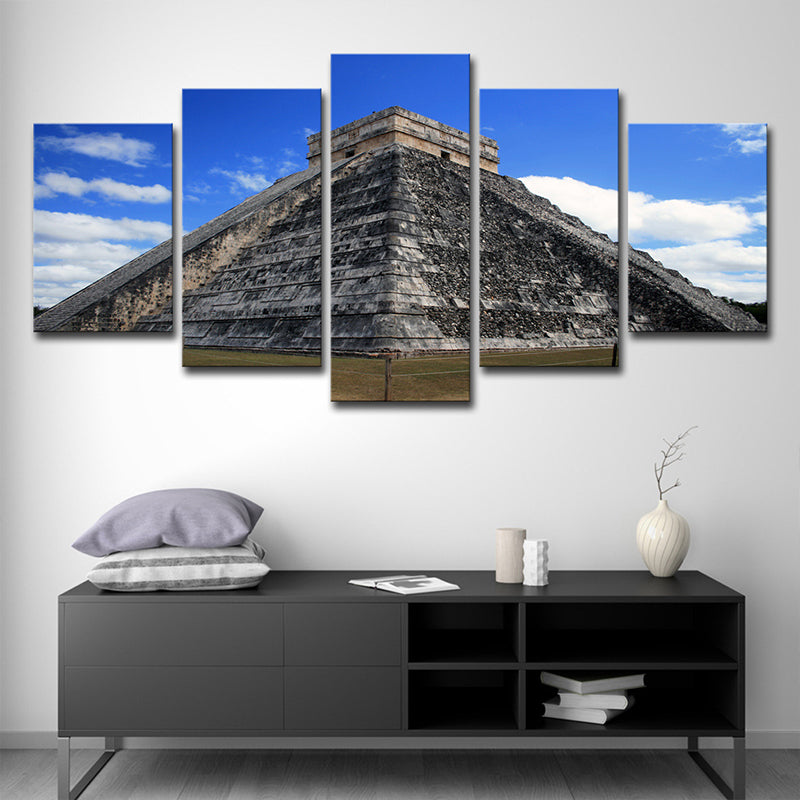 Maya Pyramid Außenansicht Kunstdruck Global Inspiriert Leinwand Wanddekoration in Himmelblau