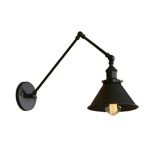 Frendorf | 1 Wandleuchte mit konischem Schirm und Schwenkarme Metall Retro Stil Innenwandleuchte in Schwarz
