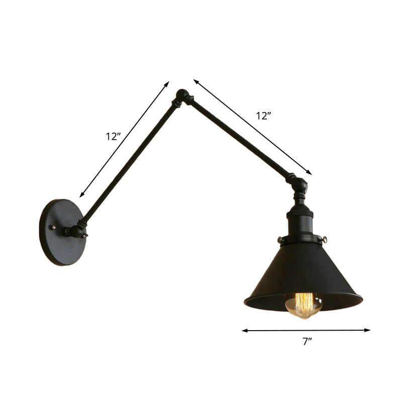 Frendorf | 1 Wandleuchte mit konischem Schirm und Schwenkarme Metall Retro Stil Innenwandleuchte in Schwarz