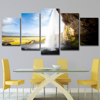 Frendorf | Lichtblauwe Landschap Muurdecoratie Waterval Uitzicht van Binnen Moderne Multi-Piece Canvas