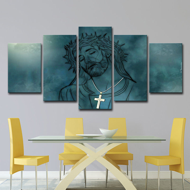 Frendorf | Blaue Jesus Christus Wandkunstdruck Mehrteilig Modernismus Esszimmer Leinwandmalerei