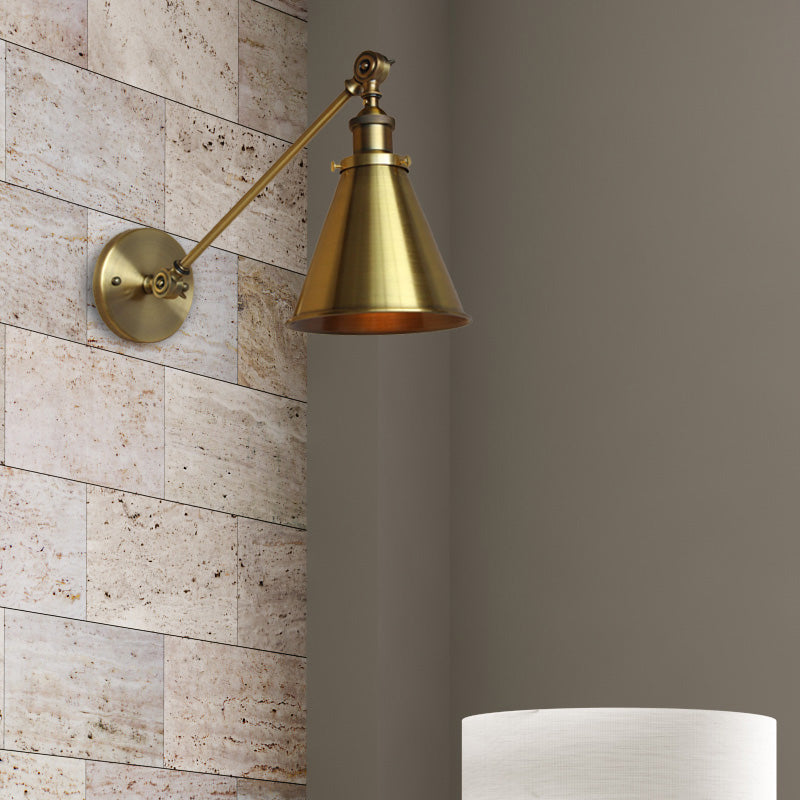 Frendorf | 1 Licht Wandlampe mit Tapse Schatten Metallic Vintage Innen Wandbeleuchtung in Messing, 8"/12" Dia